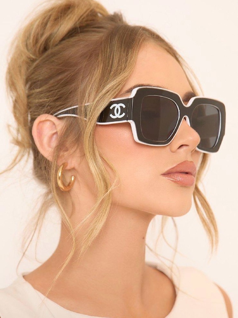 Chic Black & White Oversized Sunglasses New